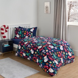 OHS Christmas Festive Fun Fleece Duvet Set, Navy - Single - thumbnail 2