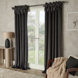 OHS Bow Velvet Eyelet Curtains, Grey - 90 x 90in - thumbnail 1