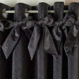 OHS Bow Velvet Eyelet Curtains, Grey - 90 x 90in - thumbnail 4