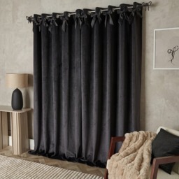 OHS Bow Velvet Eyelet Curtains, Grey - 90 x 90in - thumbnail 2
