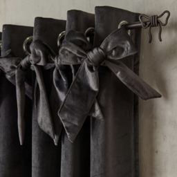 OHS Bow Velvet Eyelet Curtains, Grey - 90 x 90in - thumbnail 5