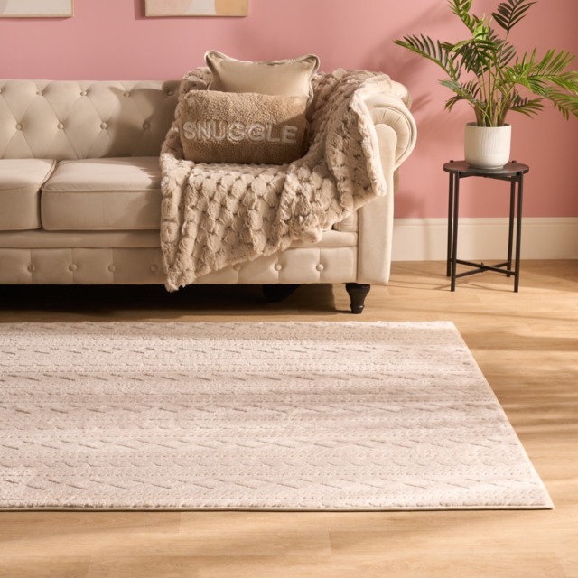 OHS Jacquard Cable Knit Rug, Cream - 160 x 230cm - image 1