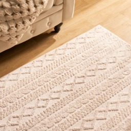 OHS Jacquard Cable Knit Rug, Cream - 160 x 230cm - thumbnail 2