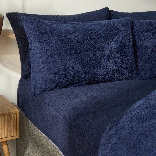 OHS Teddy Fleece Fitted Sheet, Navy - Double - image 1