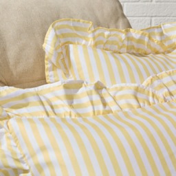 OHS 4 Pack Stripe Print Frill Cushion Covers with Cushion - Lemon - thumbnail 5