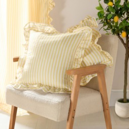 OHS 4 Pack Stripe Print Frill Cushion Covers with Cushion - Lemon - thumbnail 2