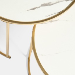 OHS Manhattan Marble Effect Nest of 2 Round Side Tables - White/Gold - thumbnail 4