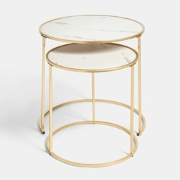 OHS Manhattan Marble Effect Nest of 2 Round Side Tables - White/Gold - thumbnail 2