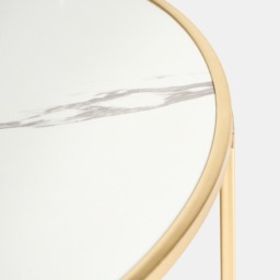 OHS Manhattan Marble Effect Nest of 2 Round Side Tables - White/Gold - thumbnail 5