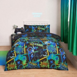 OHS Polycotton Comic Gaming Duvet Cover Set, Neon Green -  Single