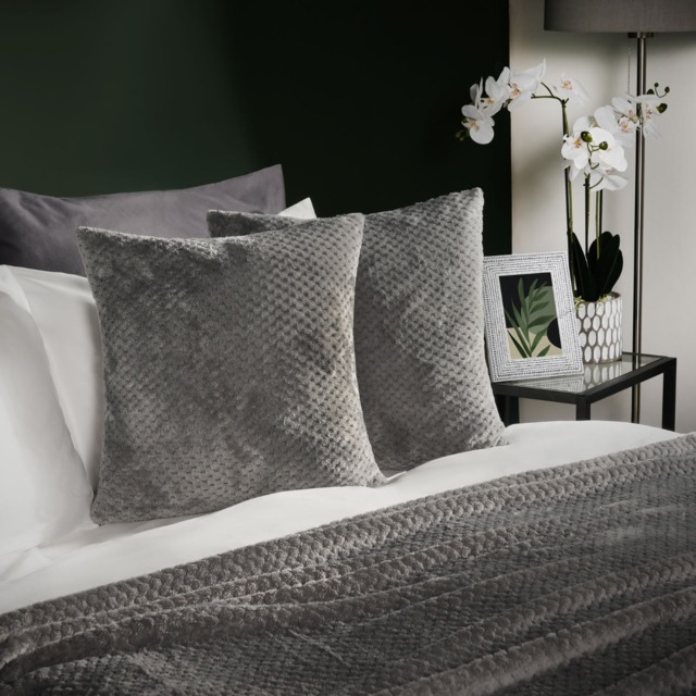 OHS 2 Pack Waffle Fleece Cushion Covers, Charcoal - 45 x 45cm - image 1