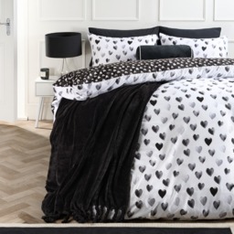 OHS Heart Print Reversible Watercolour Duvet Cover Set, Monochrome - Double - thumbnail 1