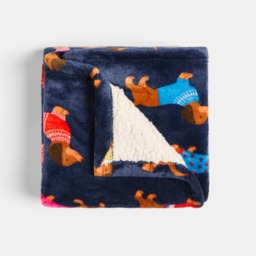 OHS Pet Sausage Dog Print Sherpa Reverse Throw - Navy - thumbnail 4
