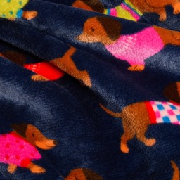 OHS Pet Sausage Dog Print Sherpa Reverse Throw - Navy - thumbnail 5
