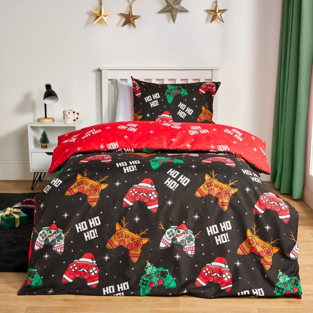 OHS Christmas Gaming Duvet Cover Set, Black - Double - image 1