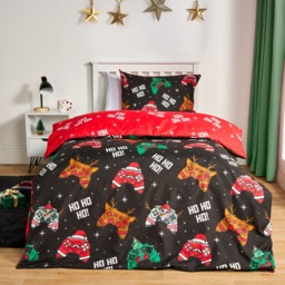 OHS Christmas Gaming Duvet Cover Set, Black - Double