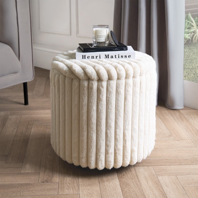 OHS Ribbed Round Ottoman - Cream - image 1