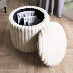 OHS Ribbed Round Ottoman - Cream - thumbnail 2