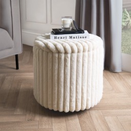 OHS Ribbed Round Ottoman - Cream - thumbnail 1