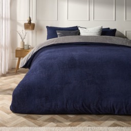 OHS Teddy Fleece Reversible Duvet Cover Set, Navy/Grey - Superking