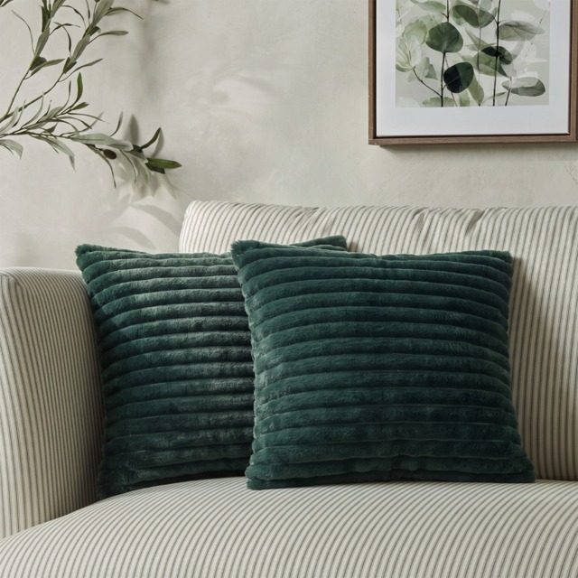 OHS Faux Fur Thick Ribbed Cushion Covers - Green - image 1