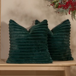 OHS Faux Fur Thick Ribbed Cushion Covers - Green - thumbnail 2