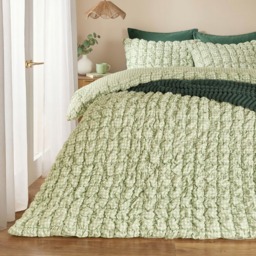 OHS Quilted Seersucker Gingham Duvet Cover Set, Sage - King - thumbnail 1