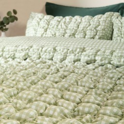 OHS Quilted Seersucker Gingham Duvet Cover Set, Sage - King - thumbnail 4