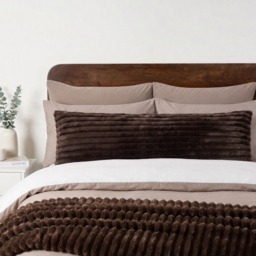 OHS Ribbed Faux Fur Bolster Pillow - Coffee