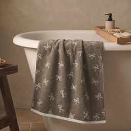 OHS 100% Cotton Bow Print Bath Towel - Natural - thumbnail 2