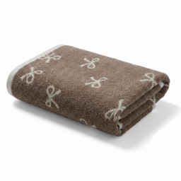 OHS 100% Cotton Bow Print Bath Towel - Natural - thumbnail 3