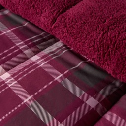 OHS Check Coverless Sherpa Fleece 10.5 Tog Duvet Set, Burgundy - Double - thumbnail 4