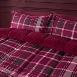 OHS Check Coverless Sherpa Fleece 10.5 Tog Duvet Set, Burgundy - Double - thumbnail 2