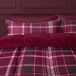 OHS Check Coverless Sherpa Fleece 10.5 Tog Duvet Set, Burgundy - Double - thumbnail 3
