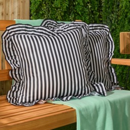 OHS Stripe Print Frill Cushion Covers, Monochrome - 45 x 45cm - thumbnail 4
