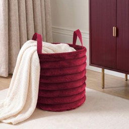 OHS Faux Fur Ribbed Storage Basket - Berry - thumbnail 1