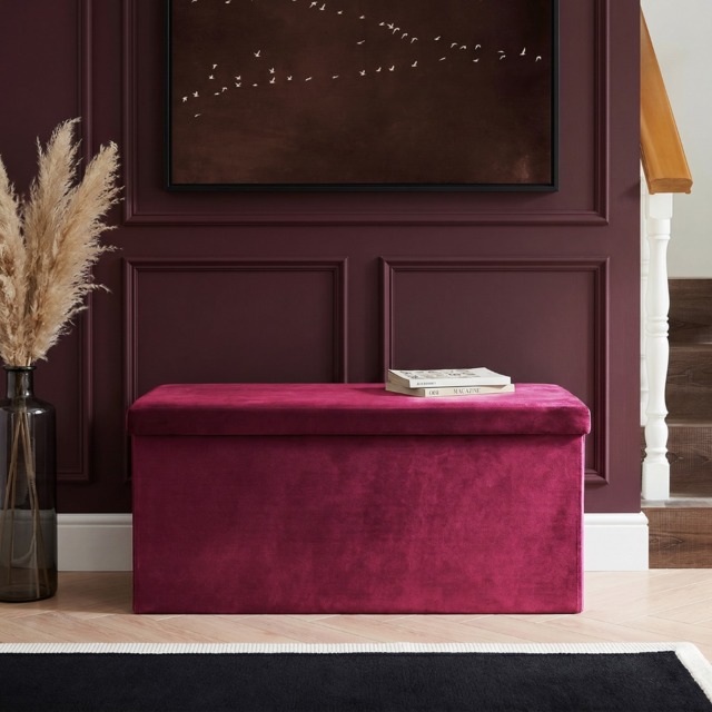 OHS Matte Velvet Foldable Rectangle Storage Ottoman - Berry - image 1