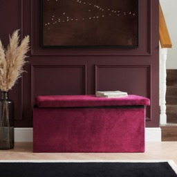 OHS Matte Velvet Foldable Rectangle Storage Ottoman - Berry - thumbnail 2