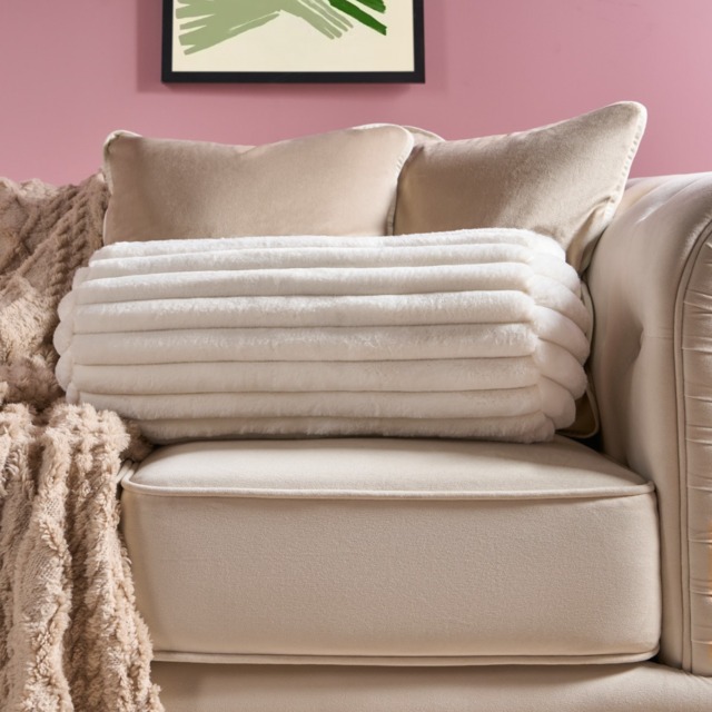 OHS Faux Fur Ribbed Bolster Pillow - Cream - image 1