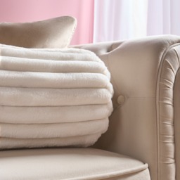 OHS Faux Fur Ribbed Bolster Pillow - Cream - thumbnail 2
