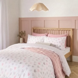 OHS Heart Print Reversible Watercolour Duvet Cover Set, Pink/Grey - King - thumbnail 1