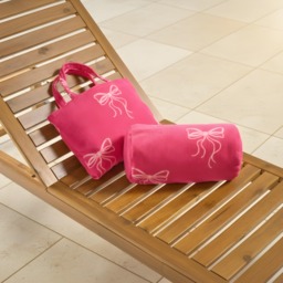 OHS Bow Print Inflatable Beach Bolster Pillow - Hot Pink - thumbnail 4