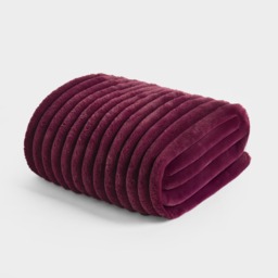 OHS Faux Fur Thick Ribbed Throw, Burgundy - 150 x 200cm - thumbnail 2