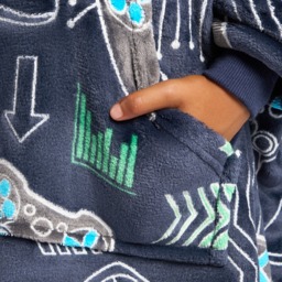 OHS Kids Gaming Glow In The Dark Hoodie Blanket - Black - thumbnail 3