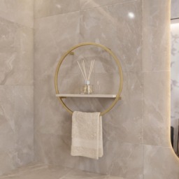 OHS Circle Towel Holder With Shelf - Gold/Stone - thumbnail 1