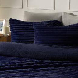 OHS Ribbed Faux Fur Duvet Cover Set, Navy - Superking - thumbnail 3