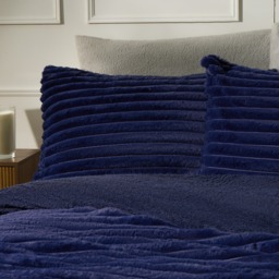 OHS Ribbed Faux Fur Duvet Cover Set, Navy - Superking - thumbnail 4