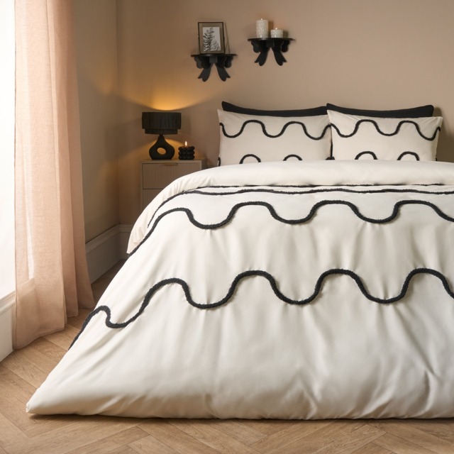 OHS Tufted Wave Duvet Set, Monochrome - Double - image 1