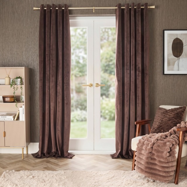 OHS Thermal Velvet Eyelet Curtains, Chocolate - 66 x 72in - image 1