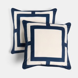 OHS Square Print Cushion Covers, Navy/Cream - 45 x 45cm - thumbnail 3